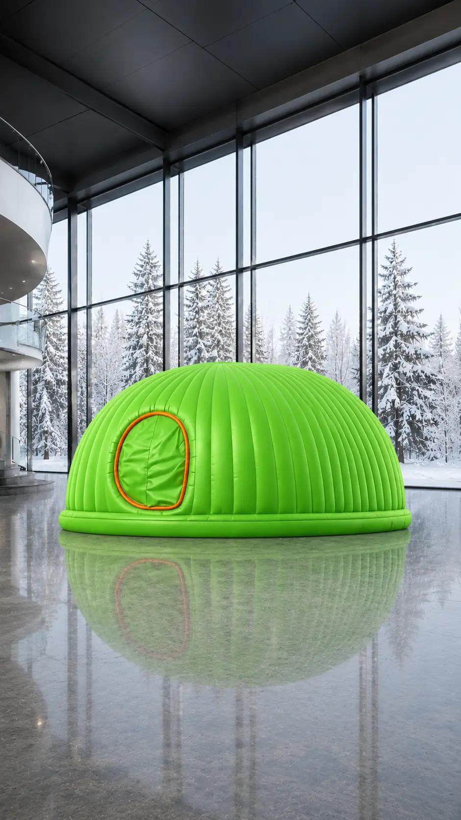 inflatable yoga studio dome set up for movement and wellness sessions